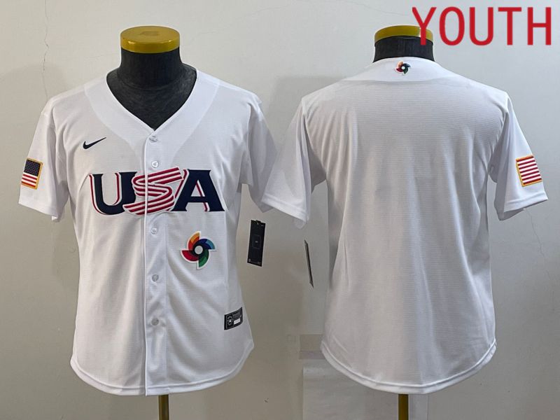 Youth 2023 World Cub USA Blank White MLB Jersey5
